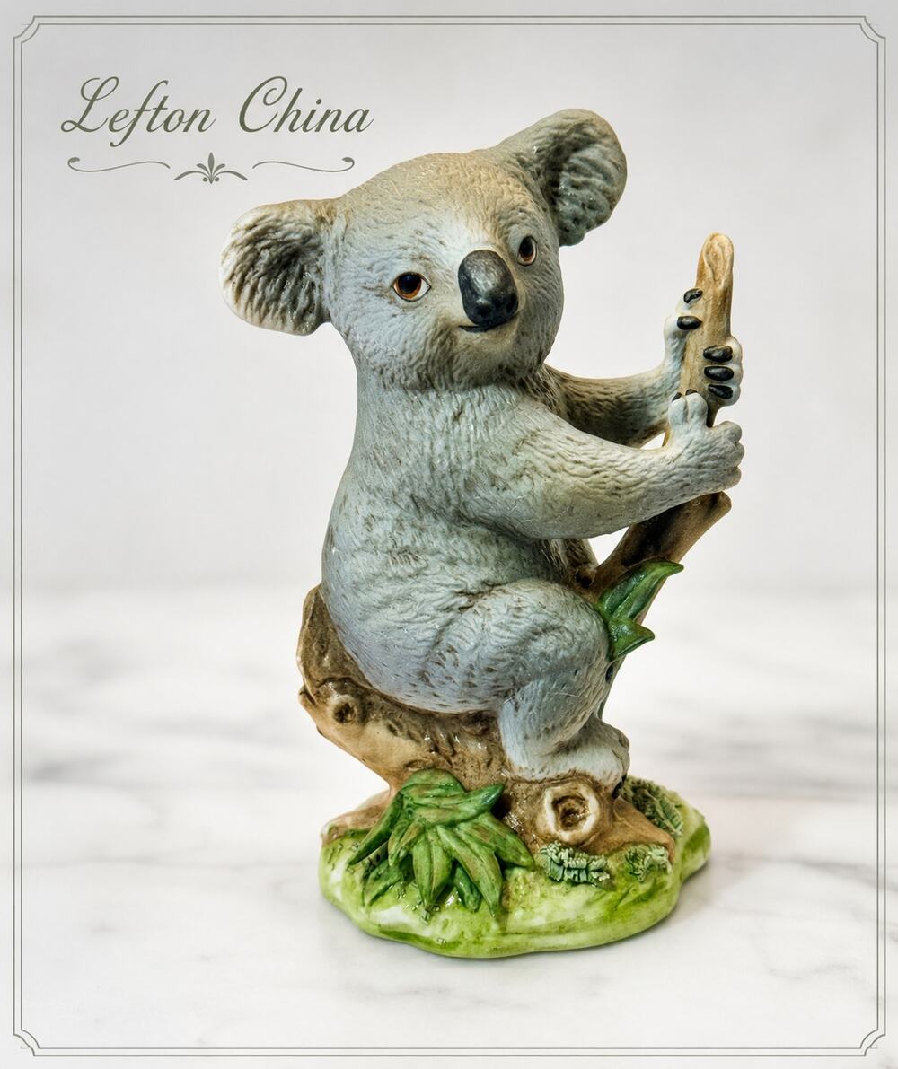 Vintage Lefton China Koala Bear Figurine Hand Painted Porcelain Tree Branch